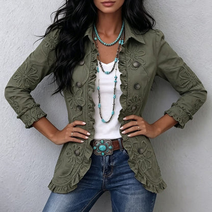 Veste Blazer Femme à Volants et Revers Plissé