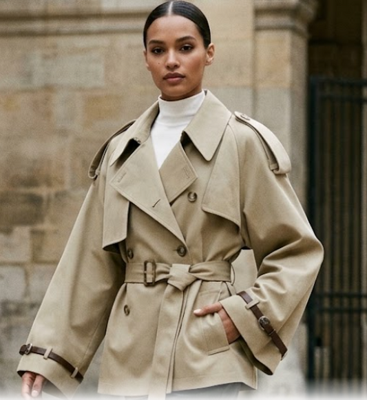 Trench-Coat Femme Élégant ,Coupe Structurée et Ceinture Ajustable