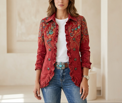 Veste Blazer Femme à Volants et Revers Plissé